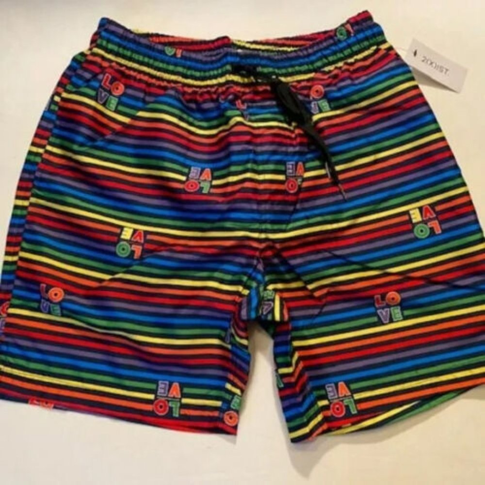 2(x)ist - "Love" PRIDE Size XL "Catalina" Swim Shorts - Black/PRIDE Colors